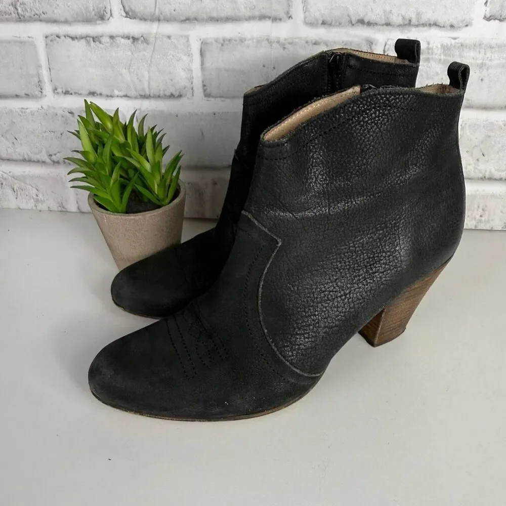 Firth Spain Black Leather Cowgirl Ankle Booties Size 40/8.5
